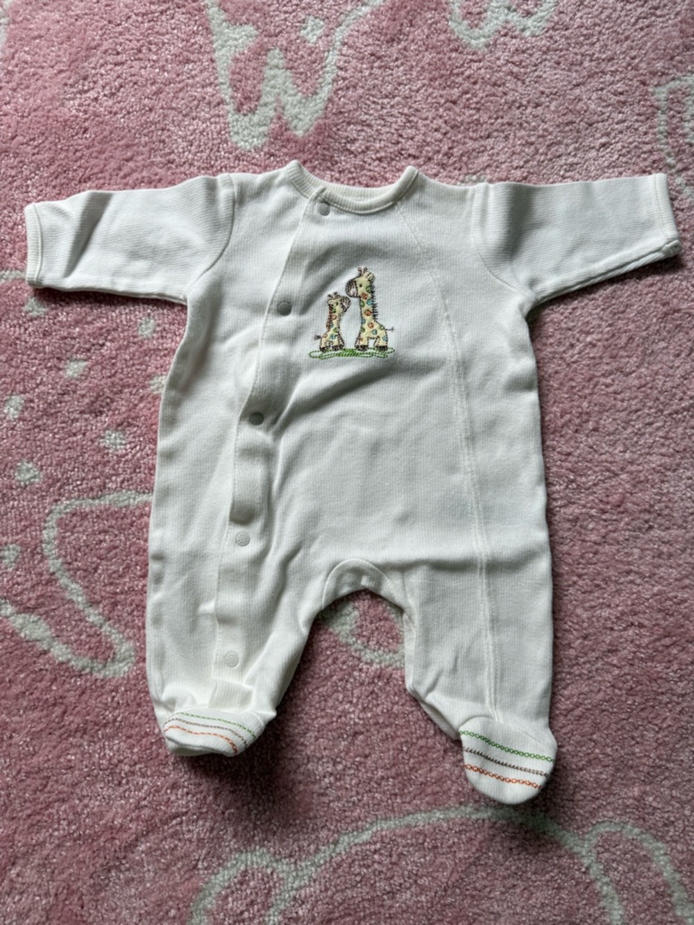 Little Me Cream Footed One-Piece with Giraffe Embroidery